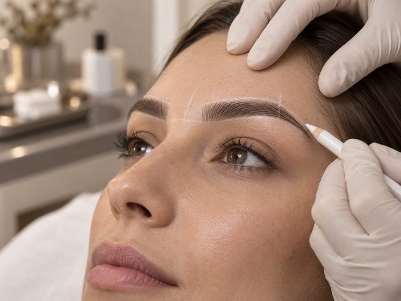 Vorzeichnung der Augenbrauen vor einer Powder-Brows-Behandlung